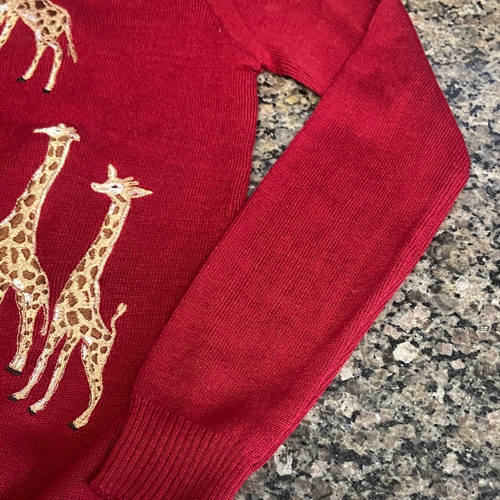 vintage Cyn-Les by Shirlee Designs sweater with giraffe embroidery maroon brown - Picture 6 of 13
